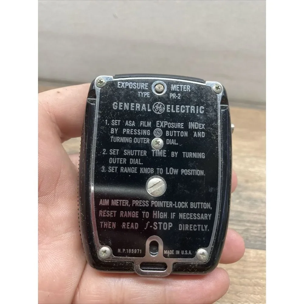 Vtg GE GENERAL ELECTRIC LIGHT METER TYPE PR-2 w/Leather Snap Storage Case Camera